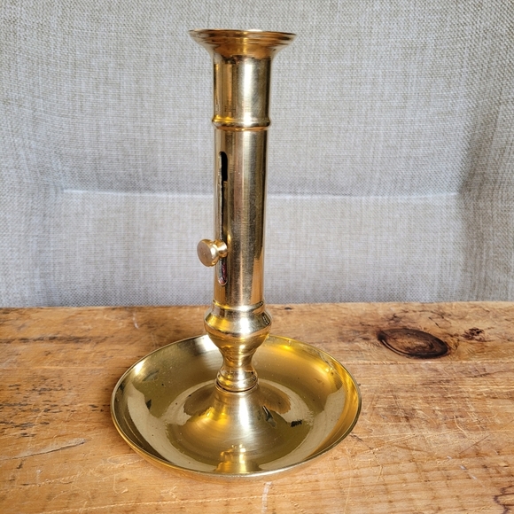 Vtg Brass Chamber Candlestick Holder with Candle Sliding Adjustment & Drip Tray - Picture 1 of 9